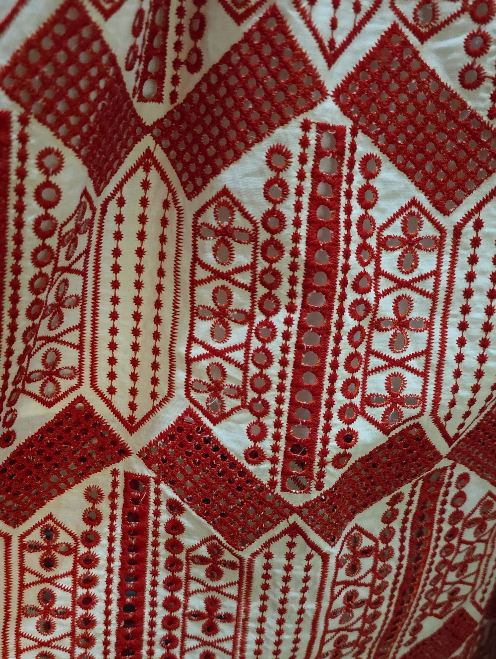 NWT CIEBON Ninita Bella Red White Eyelet Embriodered Scalloped Hem Dress Size M - Picture 6 of 15